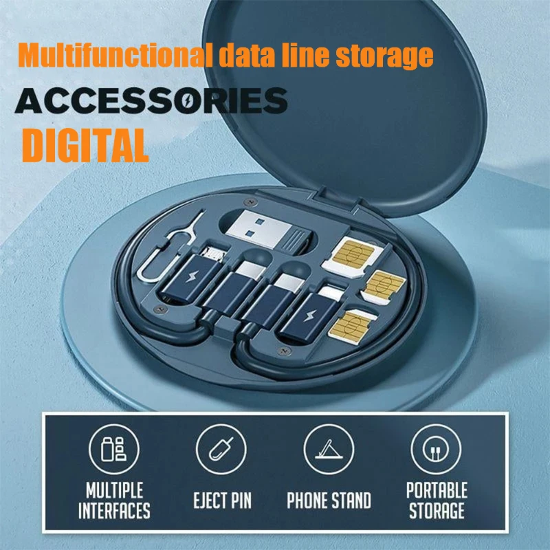 Кабель 9-в-1, внешний многофункциональный кабель USB C Type-C Micro Lightning, 60 Вт, разъем для SIM-карты