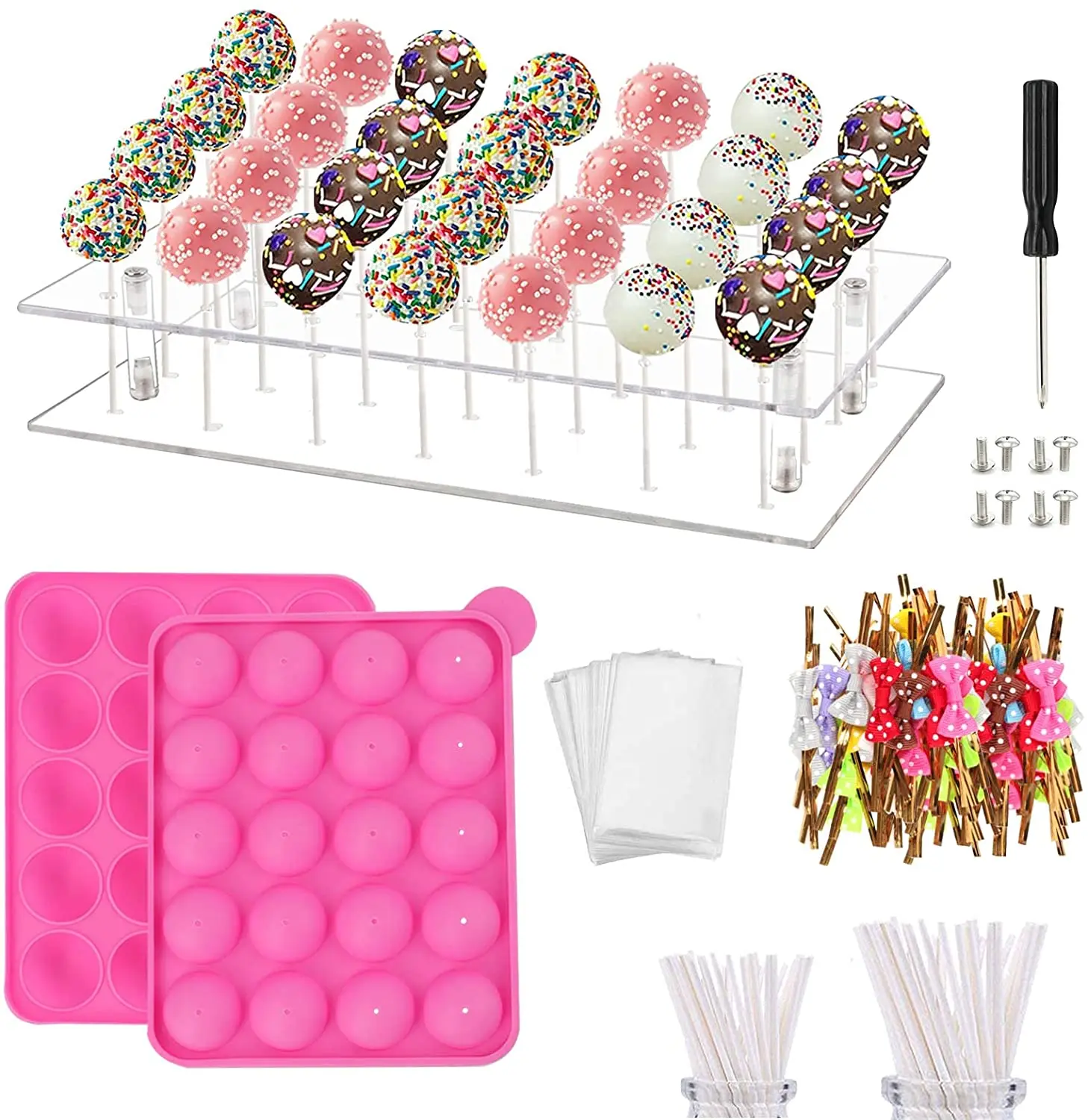 302 Pcs Christmas Cake Pop Maker Kit Cake Pop Baking Mold  Acrylic Lollipop Holder Silicone Mold Set for Chocolate Cake Tool