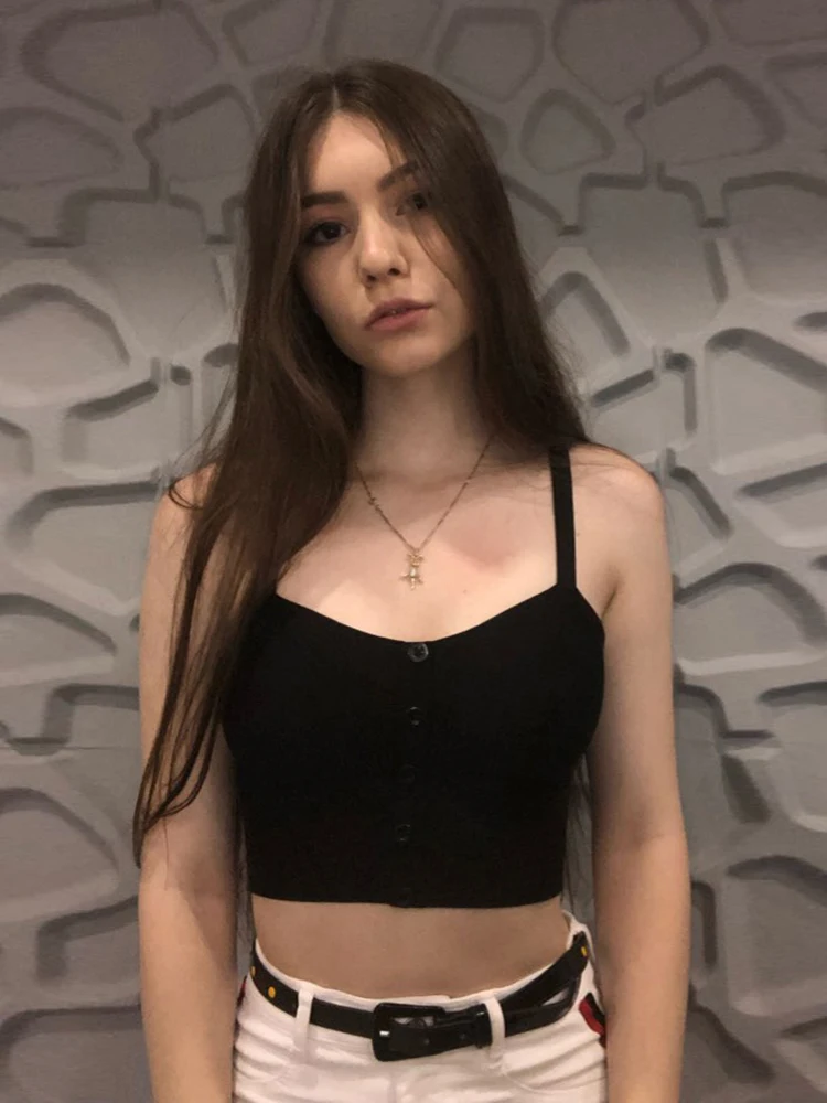 gkfnmt Crop Top  Women Camis Halter Top Woman Camisole 2022 Summer Sleeveless Sexy Low Chest Button Back Elastic 3XL