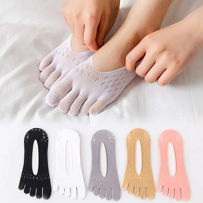 

2Pairs Women Five Toes Boat Socks Summer Ultrathin Breathable Invisible Anti-Skid Elastic Ankle Socks Five-Finger Short Sock