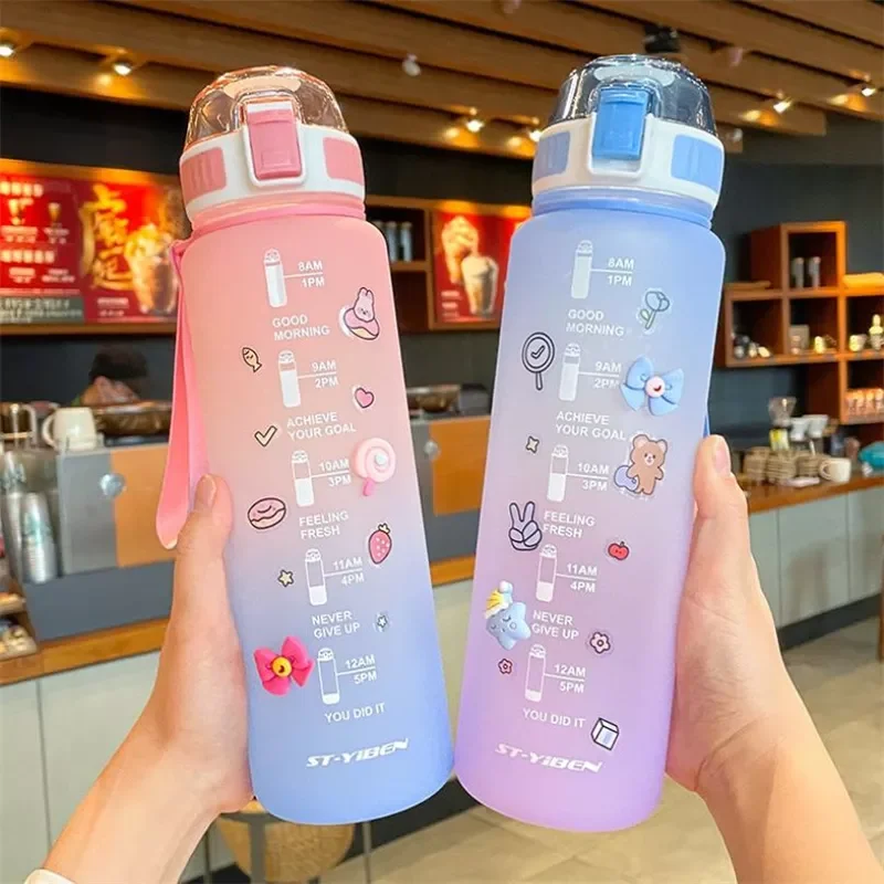 

2022New Water Bottle, Water Bottle With Motivational & Time Marker, BPA Free, Flip Top Leakproof Durable Quick Drink Outdoor