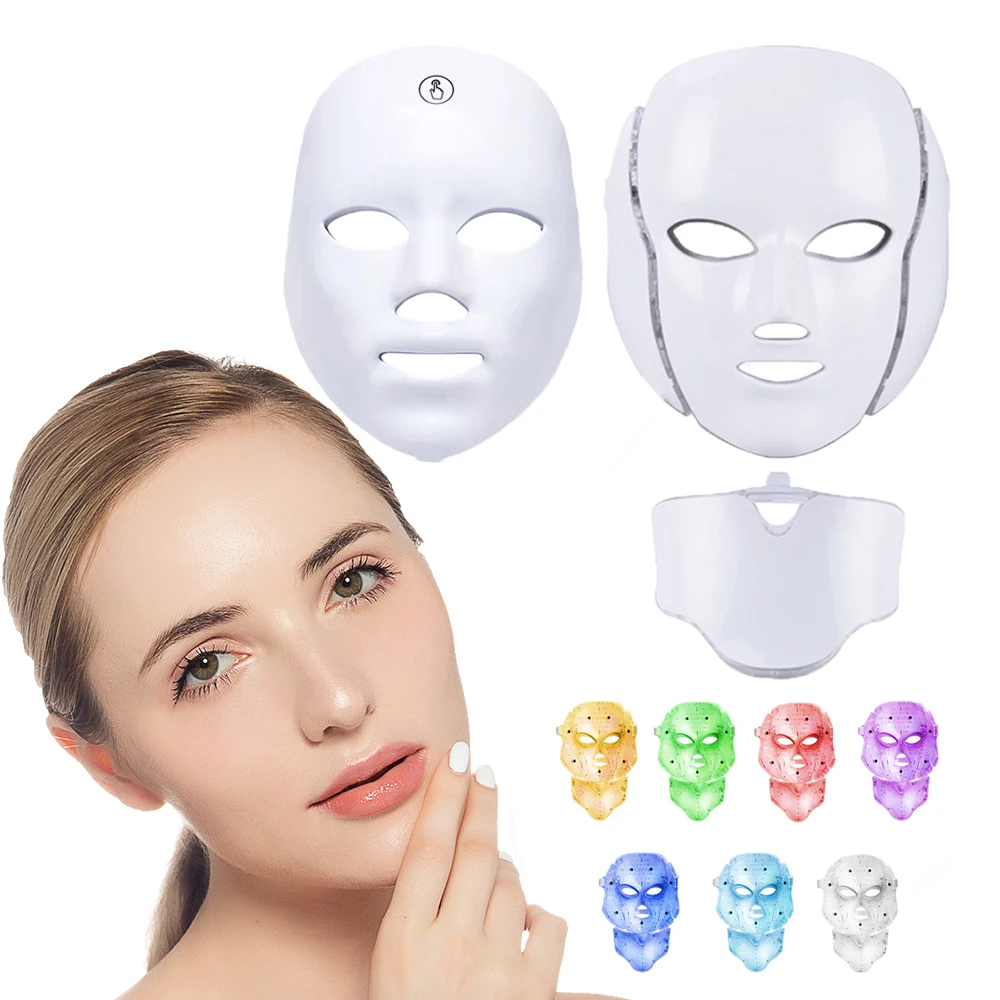 Wireless LED Facial Mask Beauty Skin Rejuvenation Photon Light 7 Colors Mask Wrinkle Acne Removal Led Light Lamp Therapy + Neck