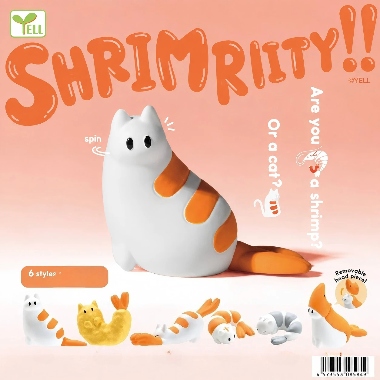 Фото Капсульные игрушки Yell: Миниатюрная фигурка кавайного озорного котика в костюме креветки, украшение для стола, коллекционная модель котенка, подарок. №1