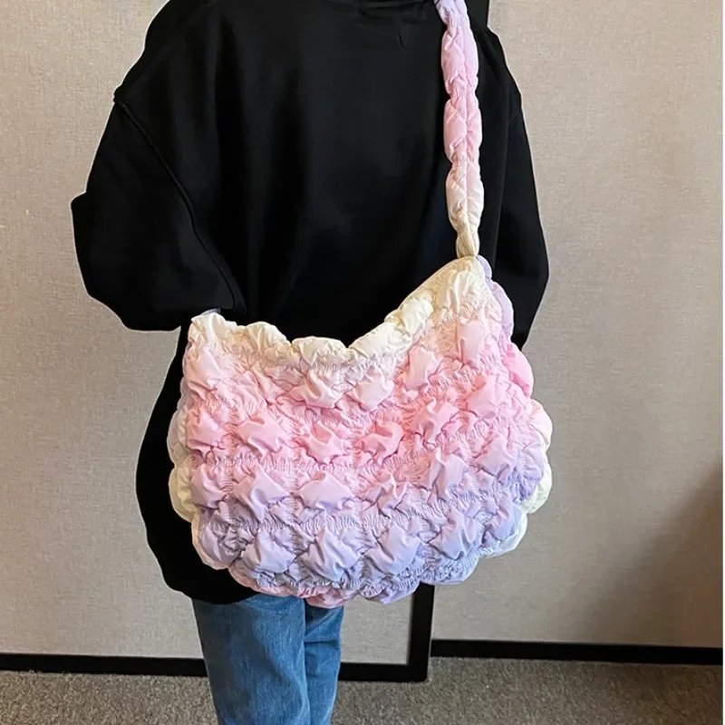 

Fashion Pleated Cloud Bag Designer Ruched Handbag Luxury Casual Simple Nylon Quilted Padded Crossbody Bag Female Candy Color