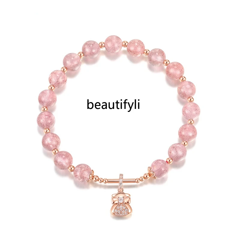 

yj May pink strawberry crystal recruit peach blossom bracelet female ins niche design crystal jewelry