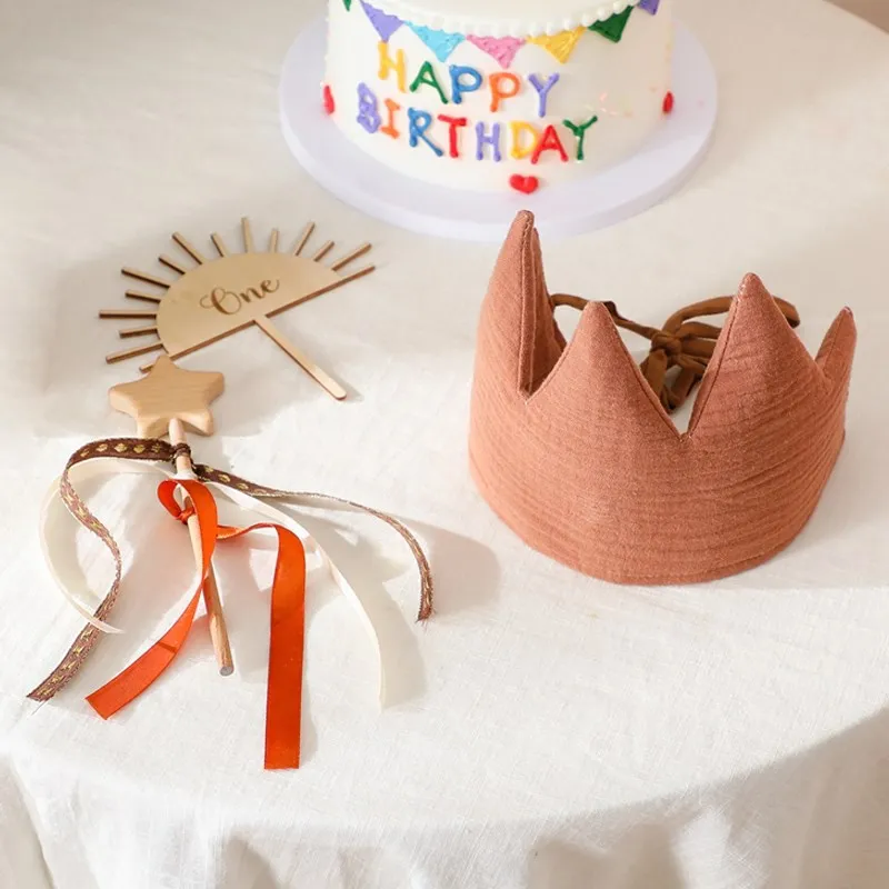 Wooden Magic Wand Toy Cotton Soft Crown Hat Kids 1st Birthday Party Decorations Newborn Birthday Gifts