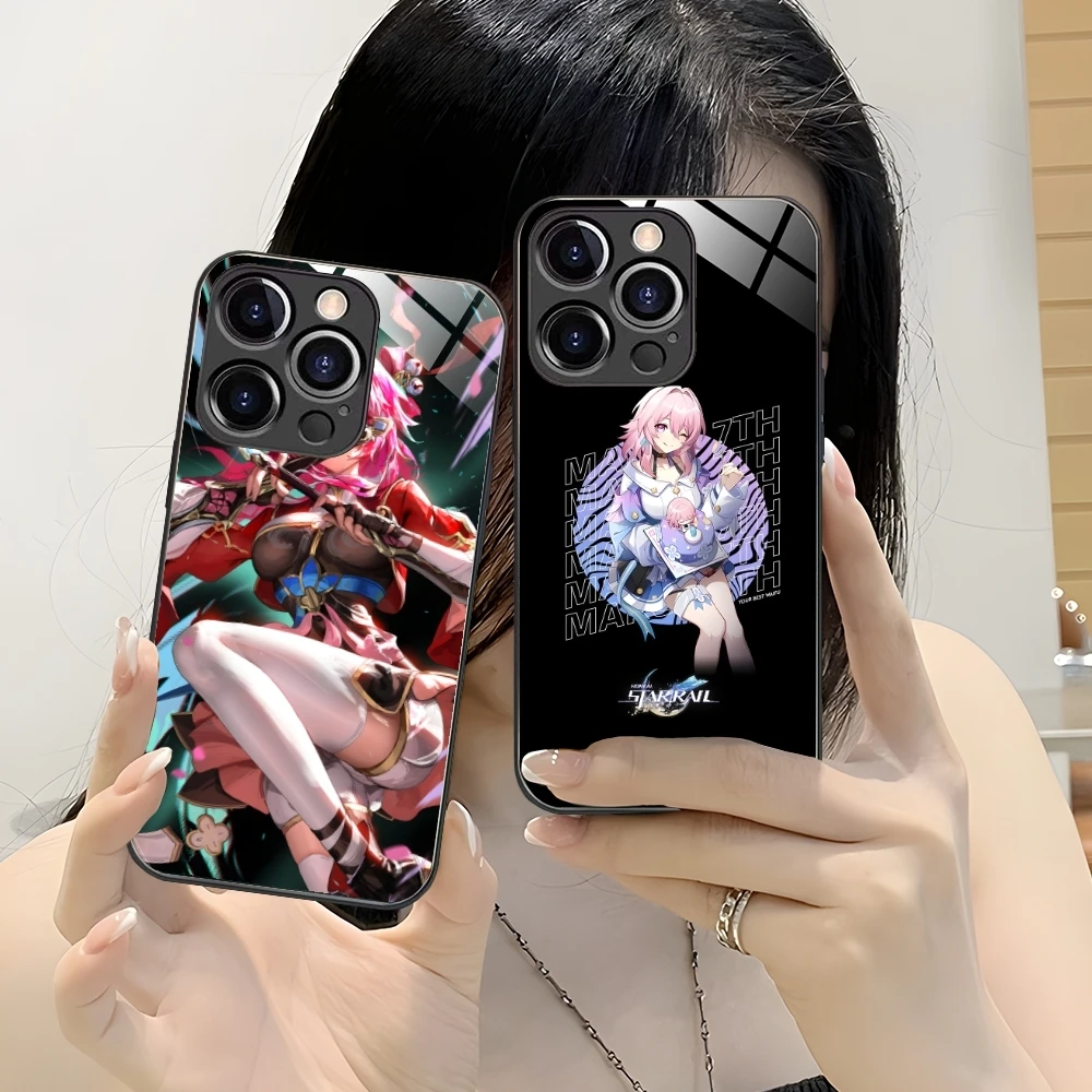 Чехол для мобильного телефона Honkai Star Rail March iPhone 16 15 14 13 12 11 X XR XS 8 Pro Max Plus стеклянный