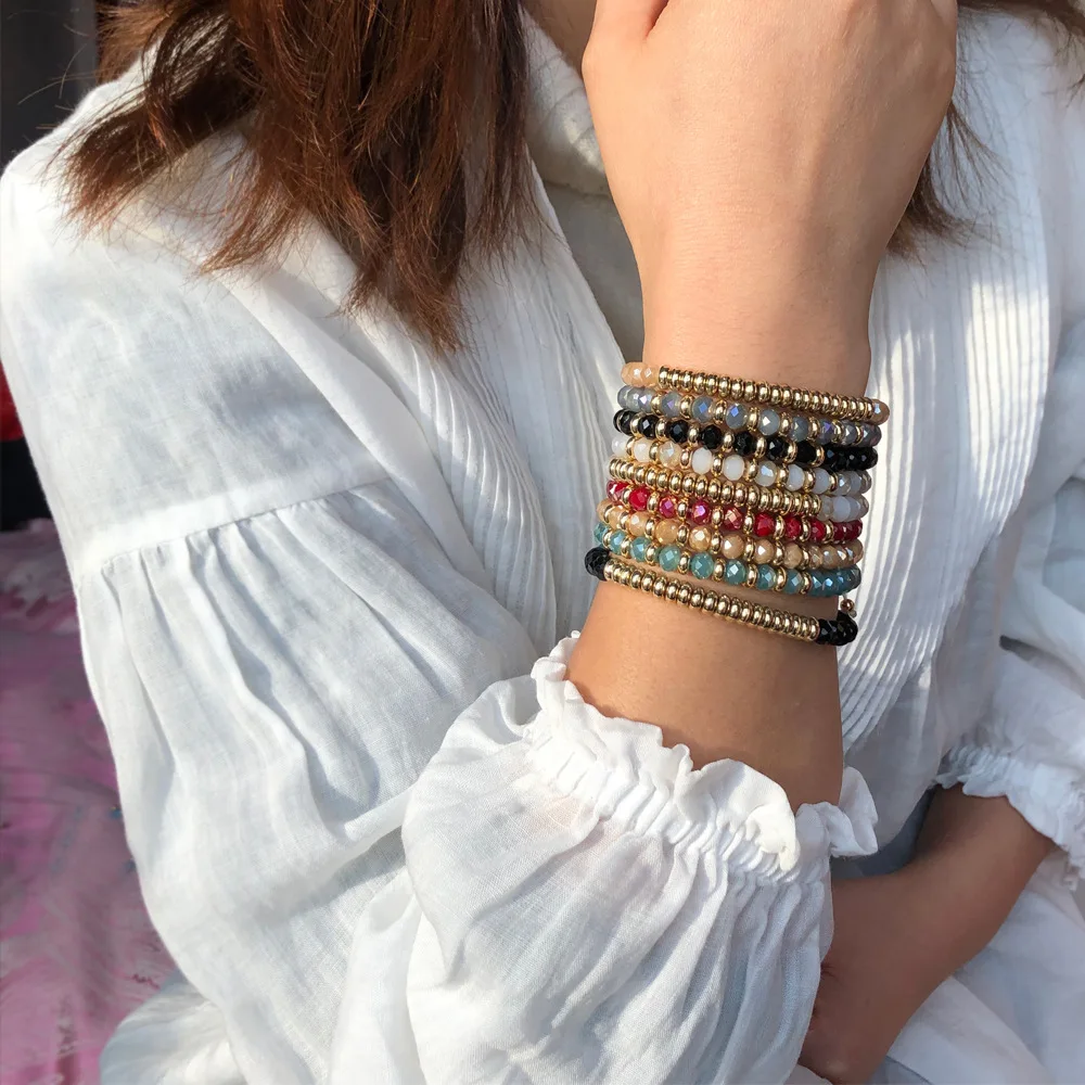 

European and American Fashion Metal Ball Bracelet Ladies Simple Crystal Beaded Trend Elastic Rope Jewelry Bracelet