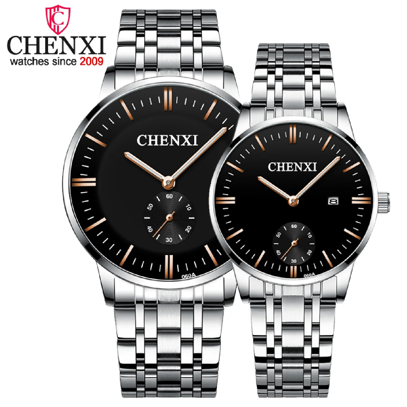 CHENXI Lover's Stainless steel Waterproof Clock Date Wristwatches Women Fashion Quartz Watches For Men Watches Send wife Gift