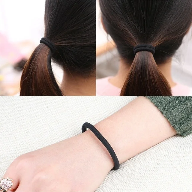50pcs Women Girls Hair Rubber Bands Hair Tie Ropes Elastic Hairband Ponytail Holders Headbands Scrunchies Black 3mm,4mm,6mm 4