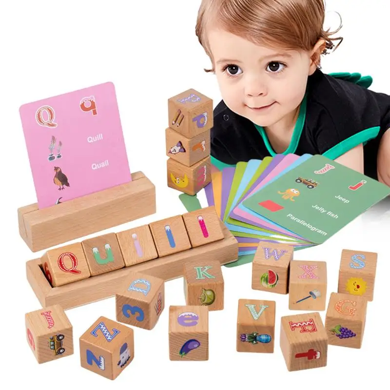 

2 In 1 Montessori Spelling Game Learn Education Alphabet Number Letter Wooden Blocks Puzzle Wooden Educational Toys