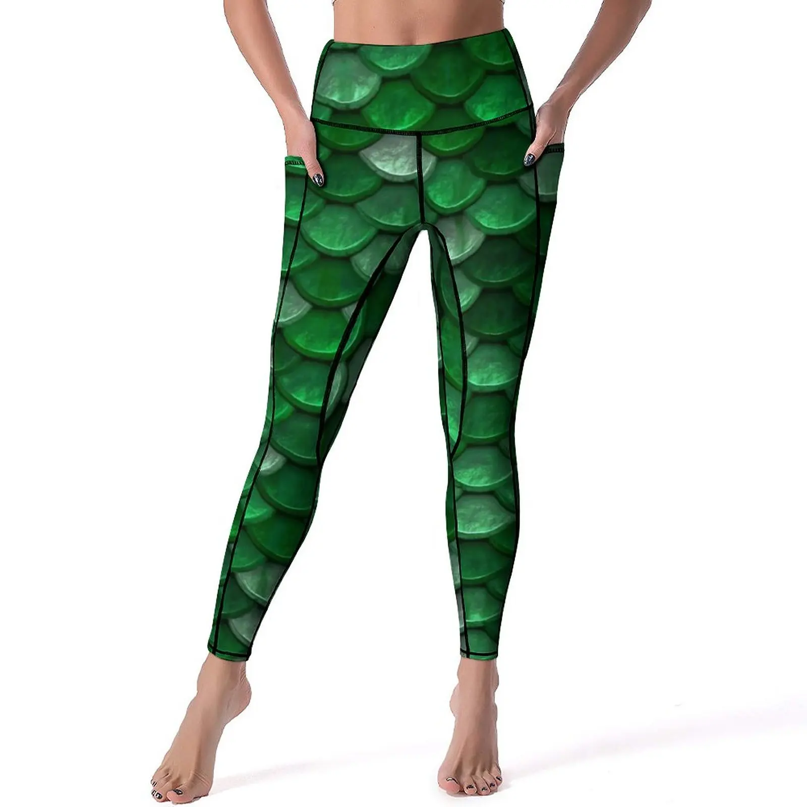

Green Metallic Leggings Colorful Fish Scales Workout Gym Yoga Pants Push Up Fashion Leggins Stretch Graphic Sport Legging