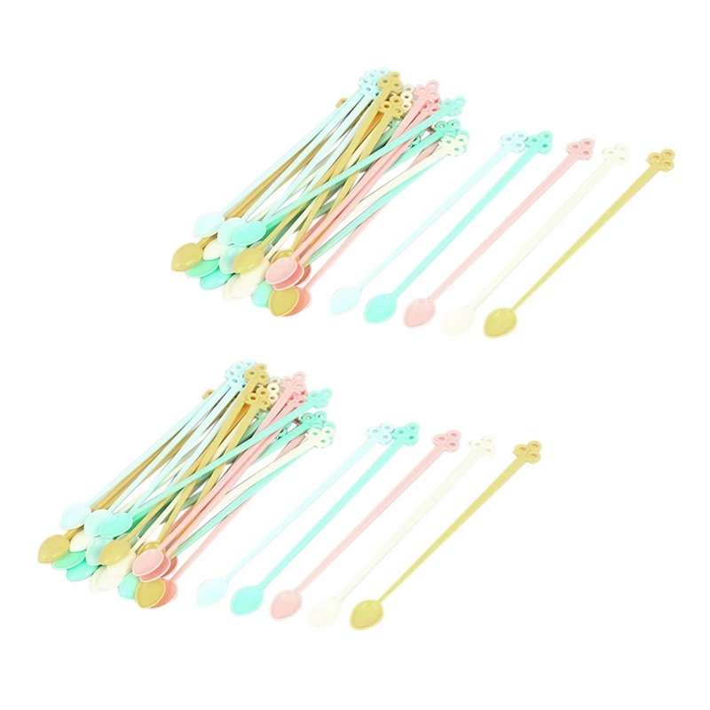 

60X Plastic Drink Coffee Tea Mini Spoon Stirrer Assorted Color