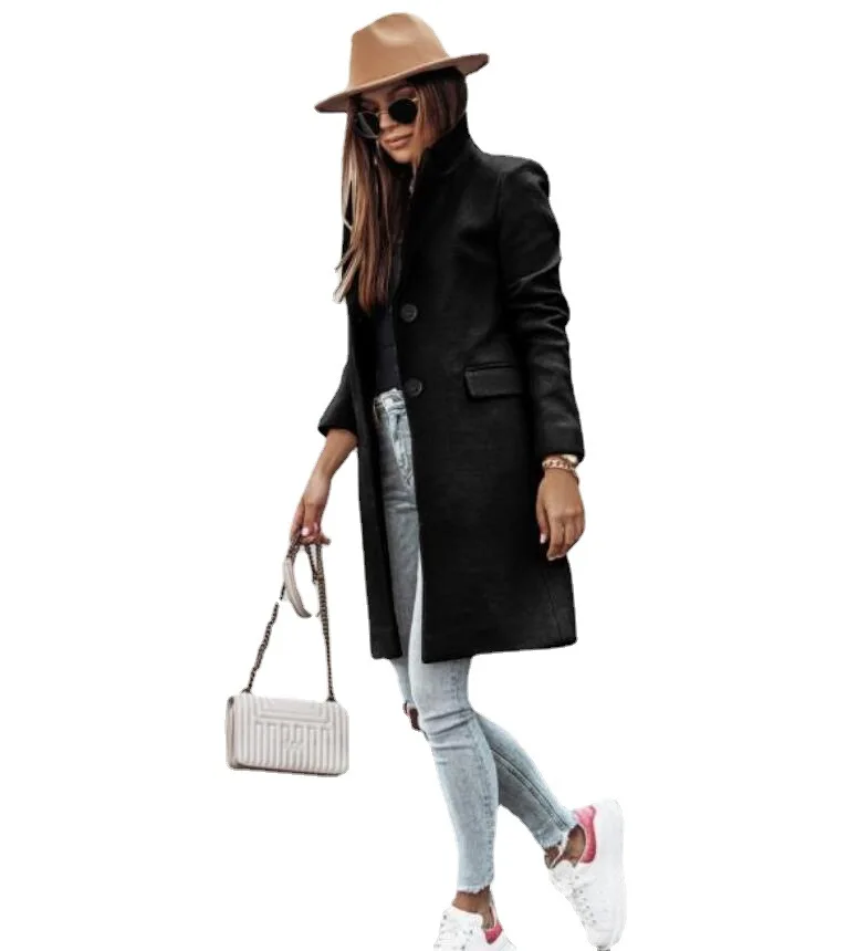 

Newest 2022 Autumn and Winter Fashion Style Casual Long-sleeved Jackets with Button Woolen Coat Women's Clothing Female Coats