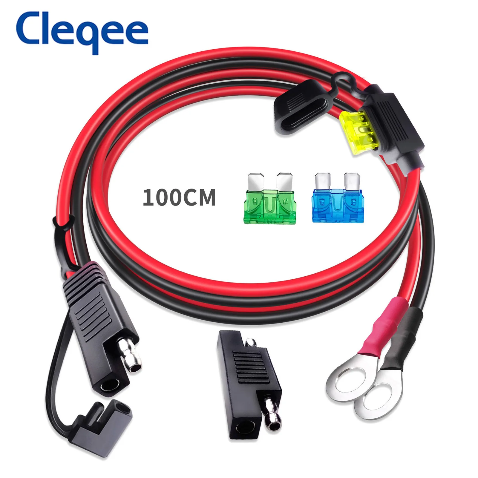 Cleqee T10074  SAE Battery Connector to O Ring Terminal Extension Cable Harness 10AWG Quick Disconnect 15A/20A/30A Fuses 60cm/1M images - 6