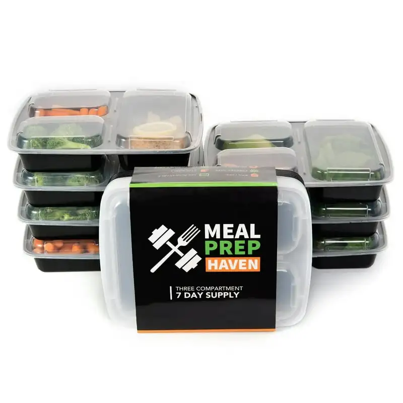 

Pack Meal Prep Food Storage Containers, Clear Lid, 32 Oz, 3 Compartment