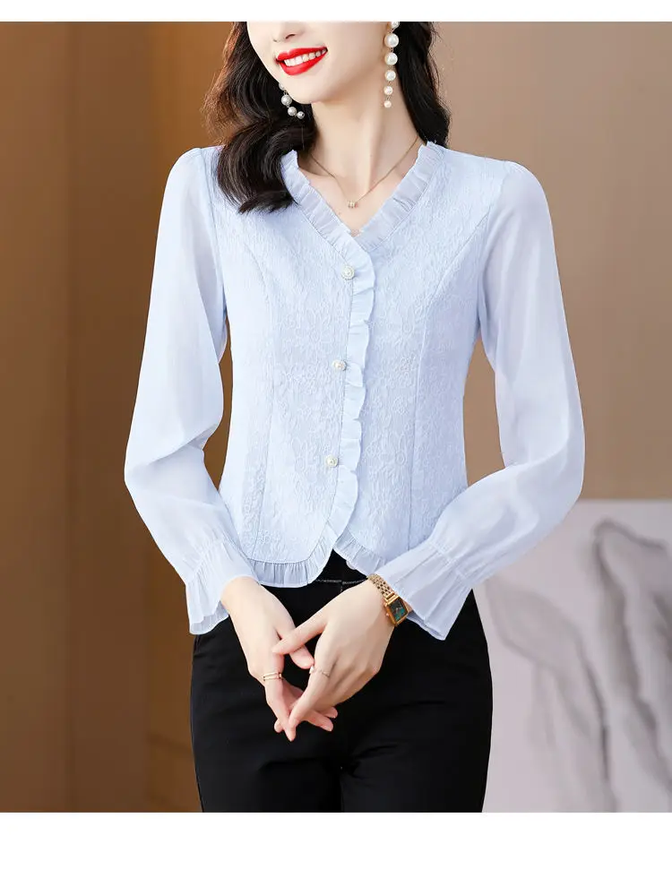 Женская Повседневная рубашка с длинным рукавом и V-образным вырезом