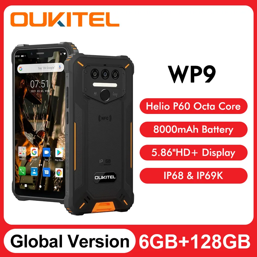 Смартфон Oukitel WP9 защищенный 4G LTE NFC 6 + 128 ГБ 5 86 дюйма HD 8000 мА · ч Android 10 телефон с