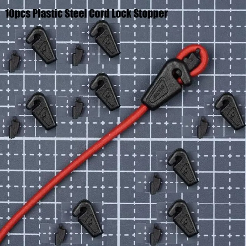 

10pcs Rope Tail Clamp Cord Lock Stopper 2.5mm Plastic Steel Safety Lock Pull Black Drawstring Stopper Outdoor Tool Parts