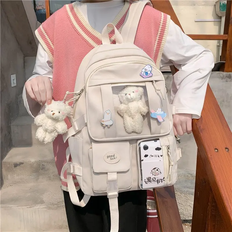 Junior High School Student Backpack for Teenage Multi Pockets Girl's Kawaii Shoulder Bags Women Casual Large Capacity Travel Bag