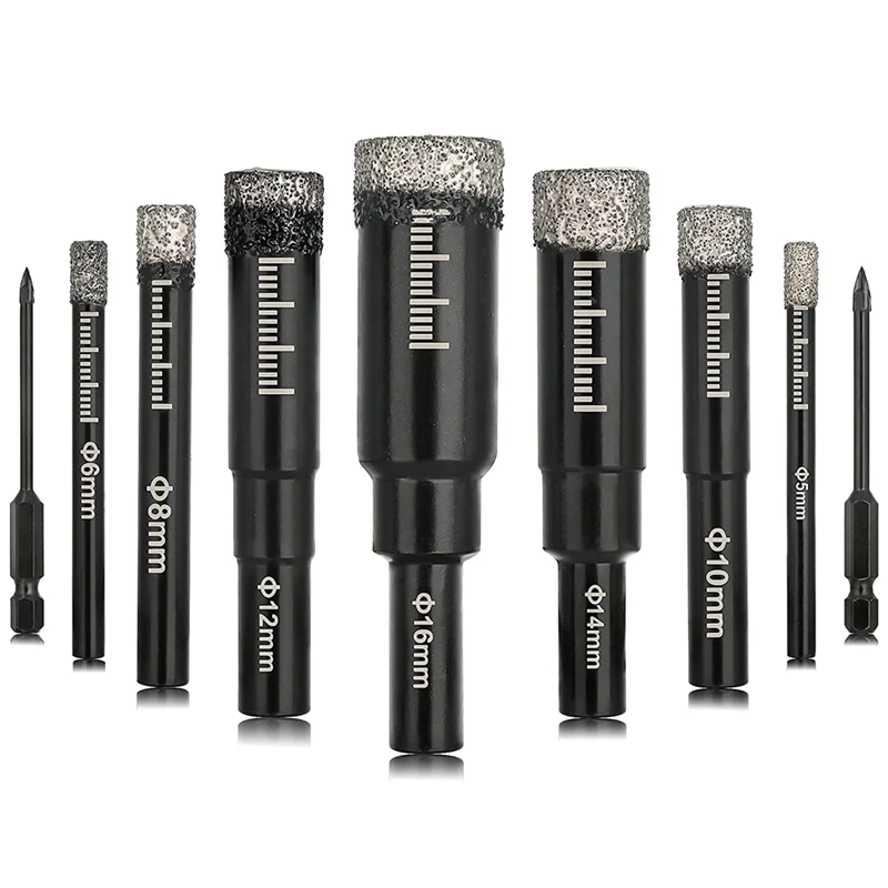 

BMDT-7Pcs Dry Diamond Drill Bits And 2Pcs Concrete Drill Bit Set, Round Shank Tile Drill Bits For Glass, Granite, Ceramics