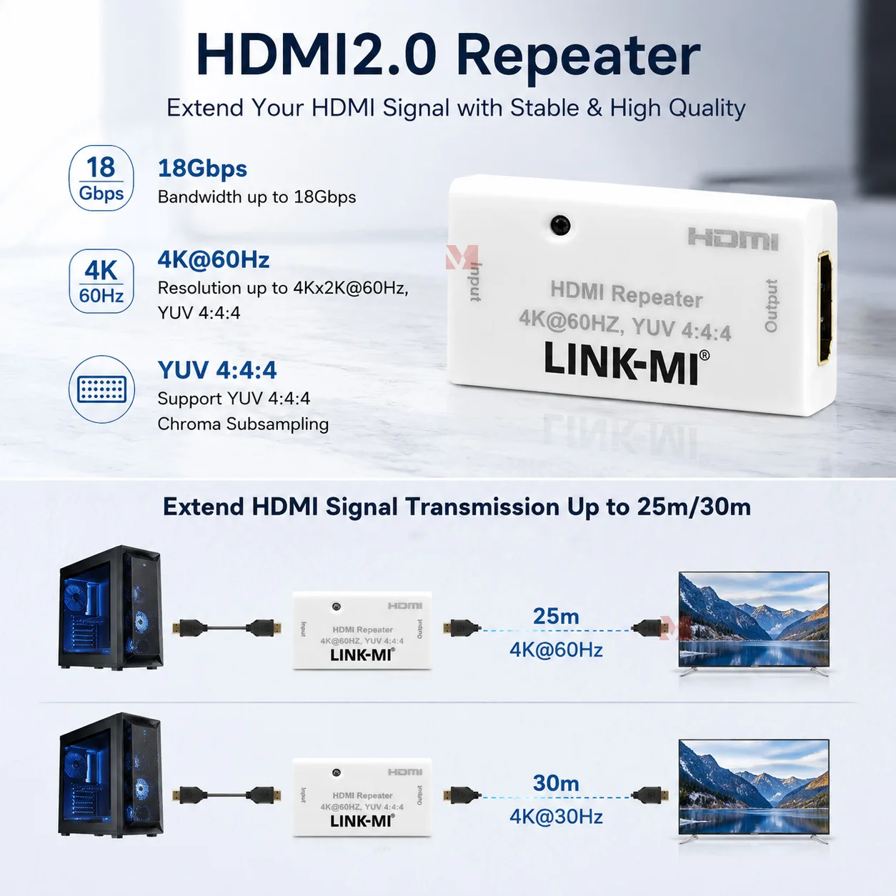 Фото Репитер HDMI 2.0 на 25 м, 4K 60 Гц, YUV 4:4:4; Репитер HDMI на 30 м, 4K при 30 Гц, поддержка 3D CEC №3