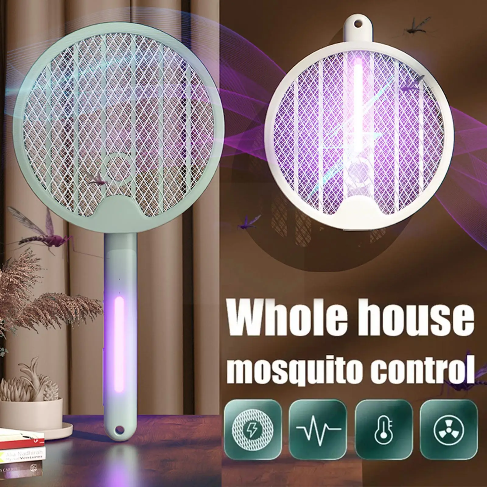 

2 in 1 Electric Mosquito Swatter Mosquito Killer Lamp Repellent Bug Zapper Mosquito Household Swatter Rechargeable Foldable I9C8