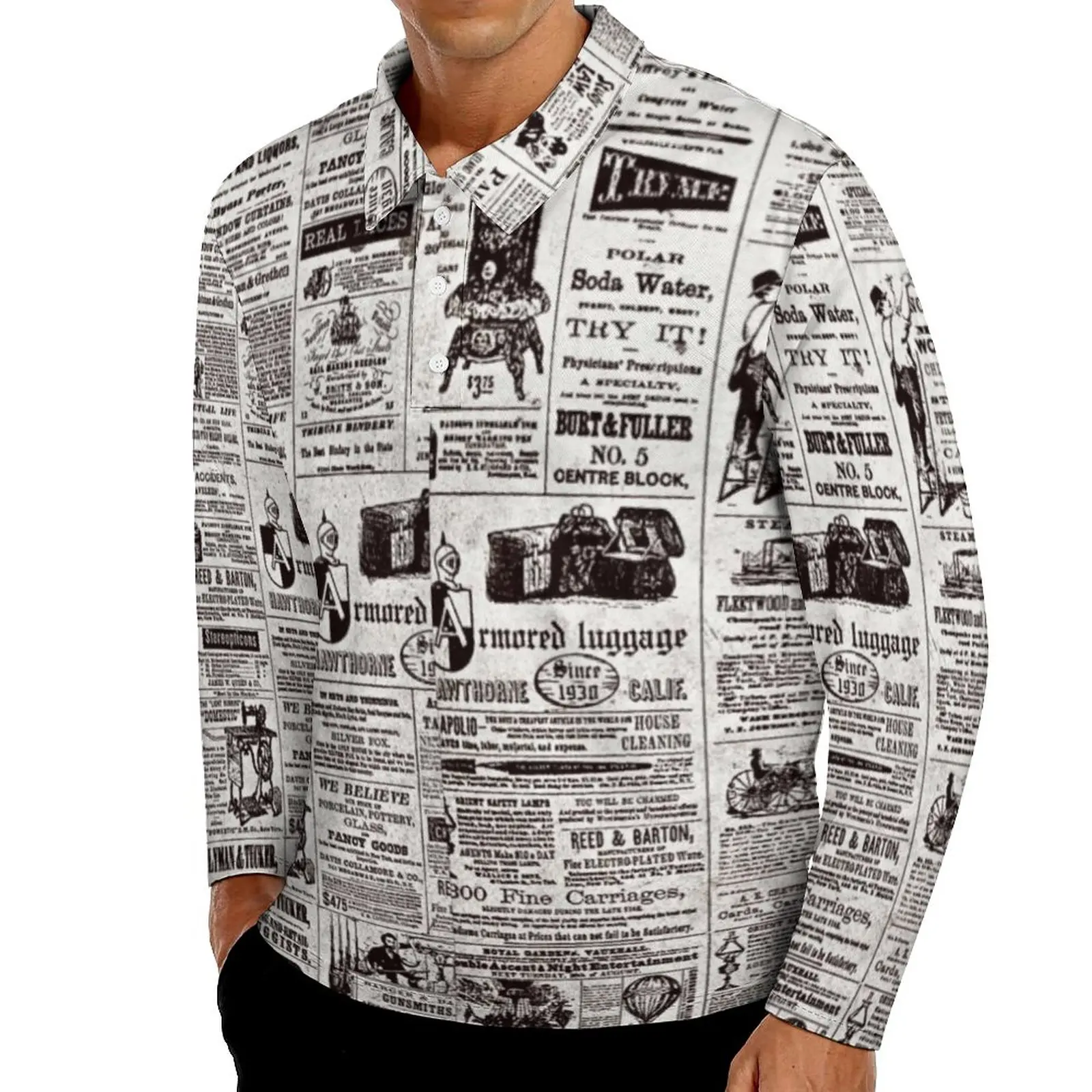 

Мужская футболка-поло с длинным рукавом, с принтом