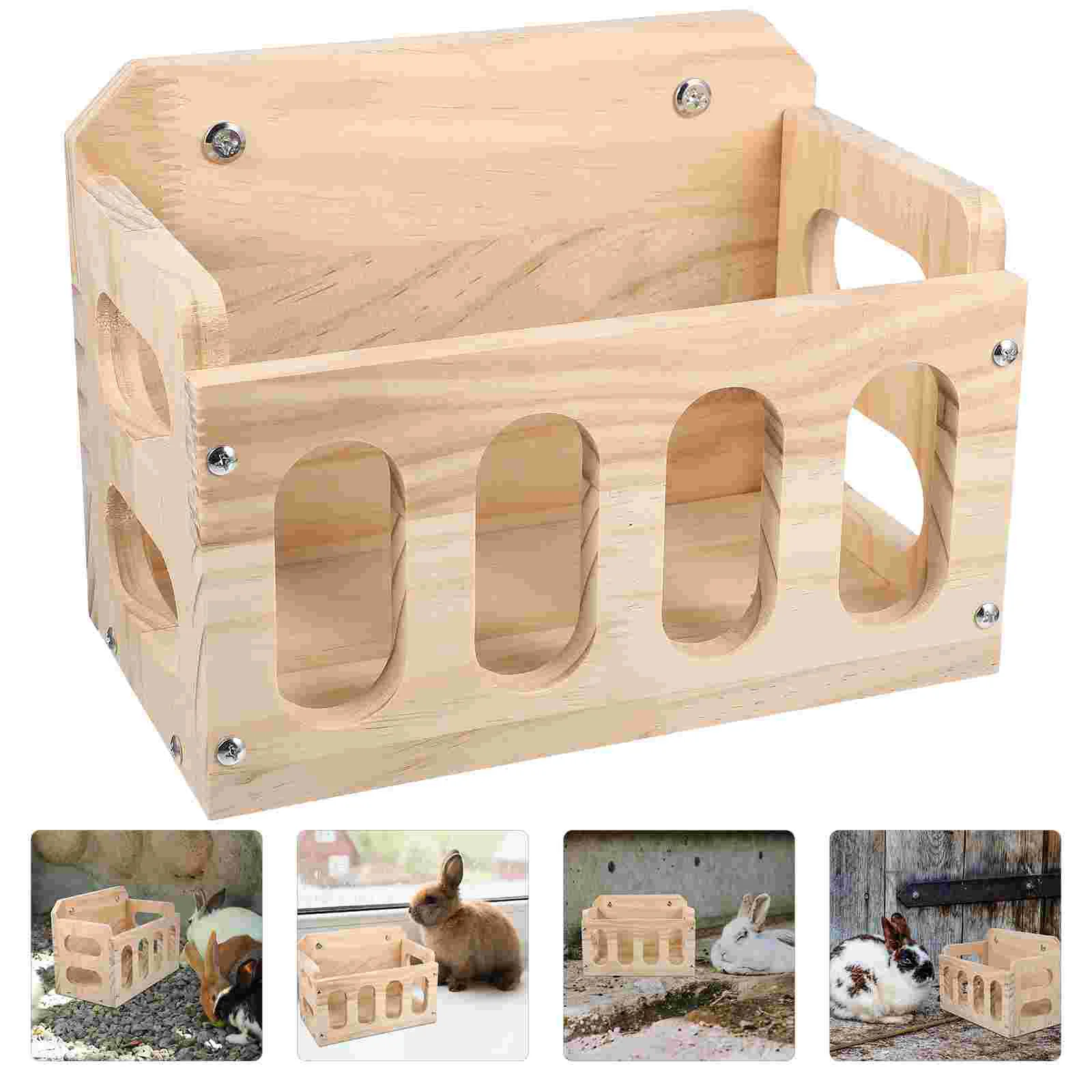 

Hay Rabbit Feeder Bunny Wood Manger Hamster Container Holder Rackfeeders Rabbits Feeding Bowl Wooden Dispenserbox Towerstation