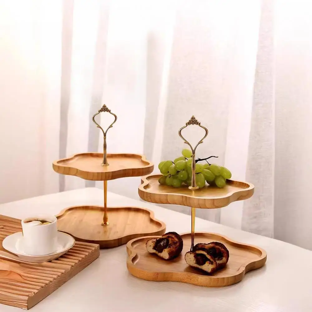 Бамбуковый деревянный сервировочный поднос многоуровневая тарелка с фруктами