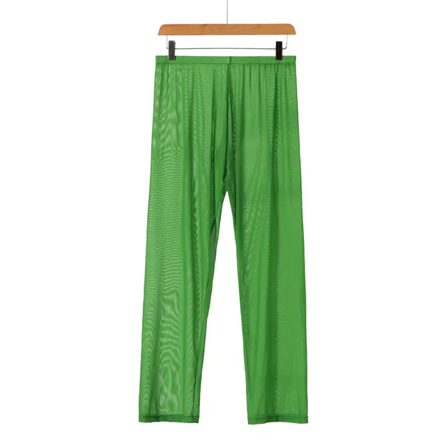 See Through Pants Men's Sexy Transparent Trousers Male Loose Mesh Sheer  Bottoms Summer Beachwear Long Pants Sportwear