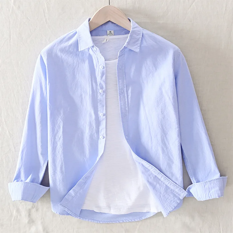 Мужская хлопковая рубашка с длинным рукавом белая Повседневная Свободная