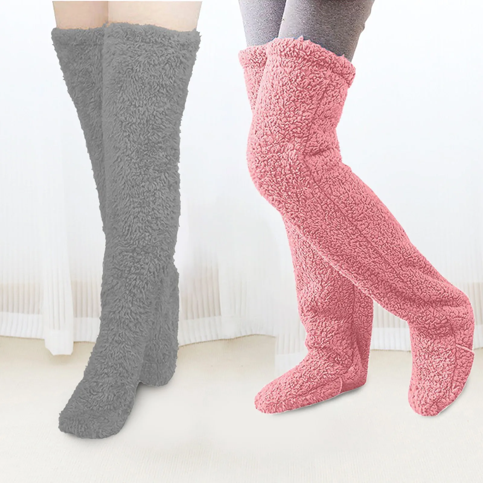 

Две пары пушистых чулок, женские зимние носки выше колена, теплые носки, толстые пушистые теплые носки, пушистые коралловые флисовые согревающие ножки для сна