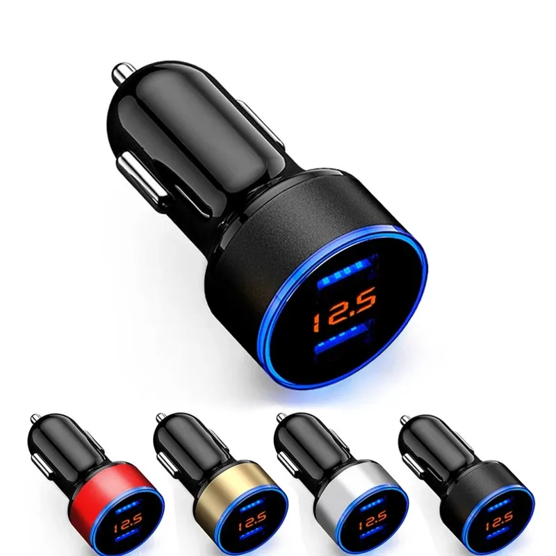 

Hot Sale 2022 Car Cigarette Lighter Charger Auto Dual USB Charge Port Voltage Display Universal Phone Charge Adapter Accessories