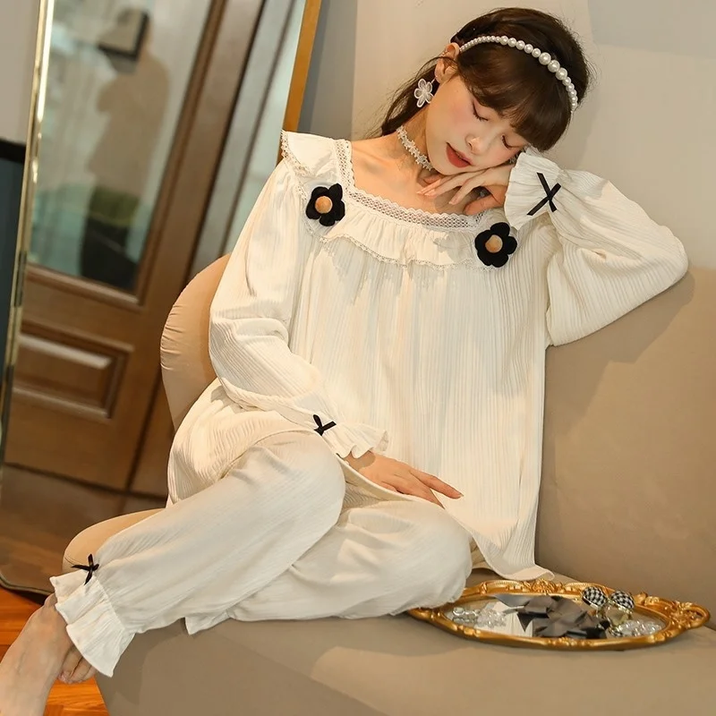 pajama girl autumn and winter long sleeved cotton 2022 new court style  lovely princess style can be worn out in home clothes