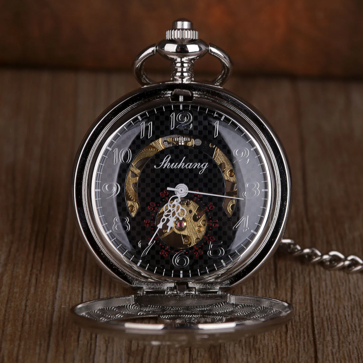Animation Engraving Vintage Mechanical Pocket Watch Arabic Numerals Display Belt Chain Clock Pendant Gift Man Woman