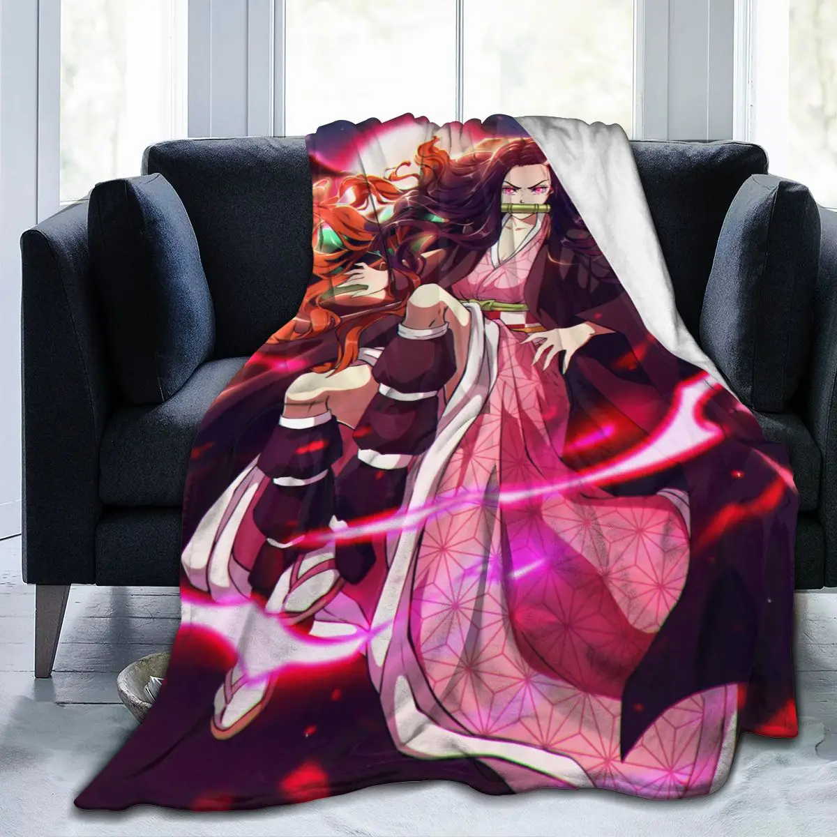 

Devil's Blade Anime Home Textile Kimetsu No Yaiba Kamado Tanjirou Nezuko Double Plush Lamb Down Blanket Bedding Demon Slayer