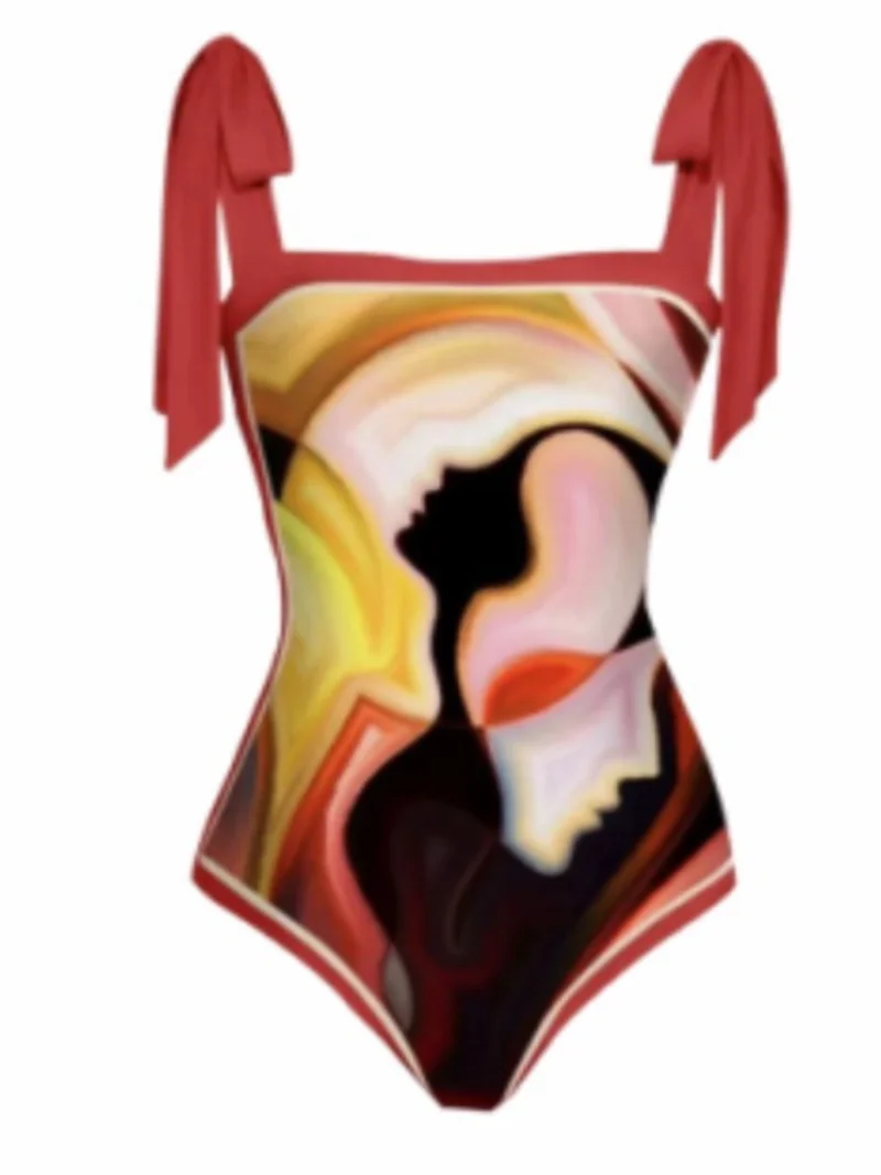 Bikini Bodysuit Swimwear Women With Skirt Bathing Suit Summer New Ruffle Splice Print Beachwear Holiday Bikini Cover Ups Outfits