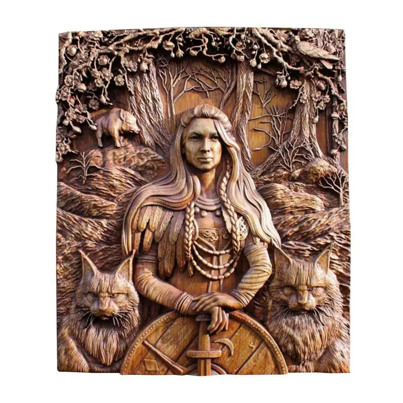 

Wood Odin Ravens Viking Mythology Icon Wall Sculptures Norse Wood Pagan Gods Carving Wall Hanging Decor For Home & Kitchen