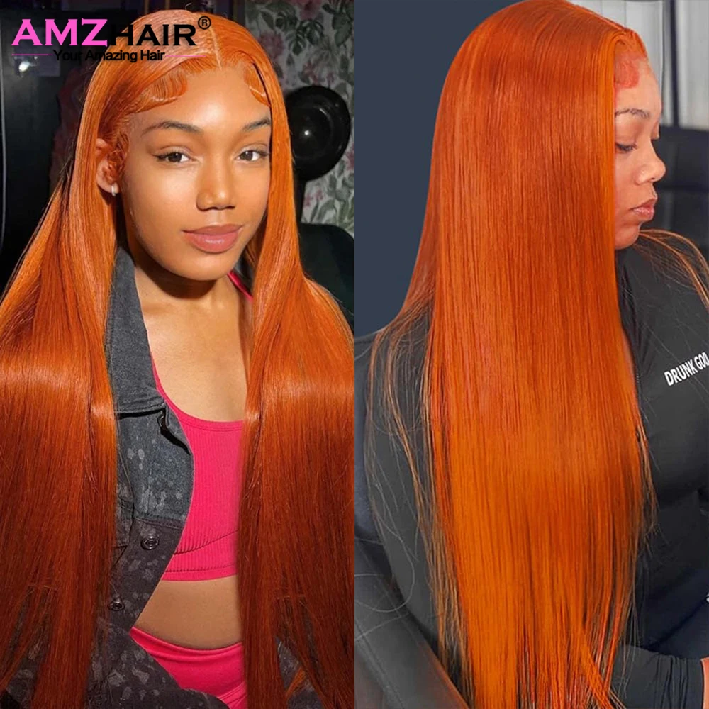 

Ginger Orange Straight Lace Front Wig 13x4 Lace Frontal Wig 32 Inch Lace Front Wig Brazilian Glueless Wigs For Women Human Hair