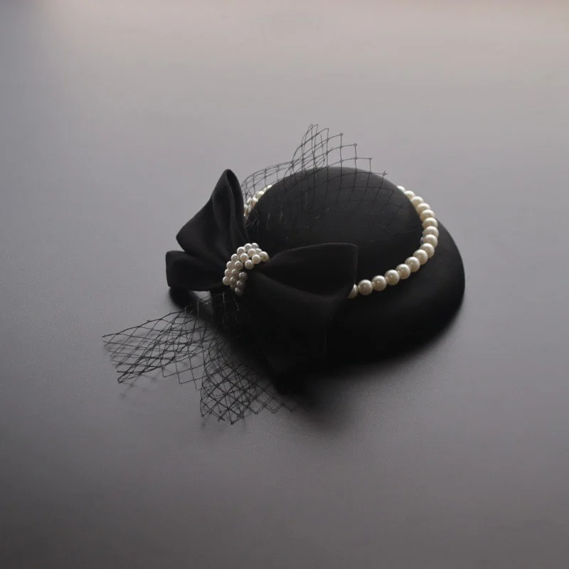 

Черная сетчатая верхняя Кепка в стиле ретро для банкета, вечеринки, чонсам, аксессуары для волос с вуалью для танцев, шапка для стайлинга сцены