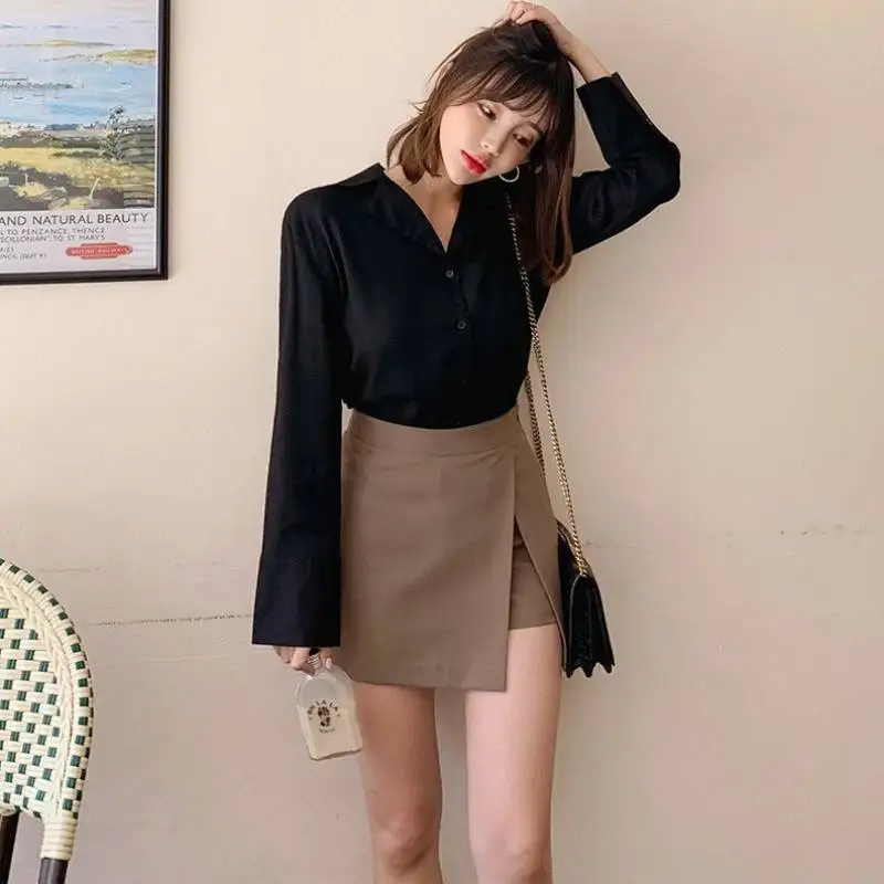 Shorts Skirts Women Sexy Elegant Side-slit Tender Asymmetrical Shorts Casual Solid Chic Stylish Skinny Ladies High Waist Shorts