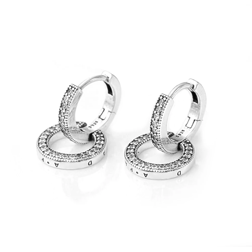 Pandora Rotterdam-Boucles d'oreilles doubles créoles pour femme, argent 925, original, niche, mode, cadeau de bijoux, sac grill