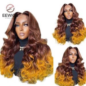 Ombre Ginger Colored Body Wave 30 Inch 13x4 Stnthetic  Lace Front Preplucked Heat Resistant Glueless Cosplay Wigs For Women
