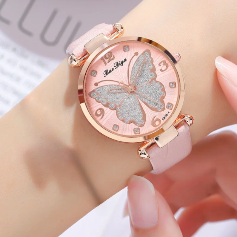 Fashion Women Quartz Watches Butterfly Dial Design Casual Female Wristwatches Woman Watches Leather Clock Montre Femme Gift