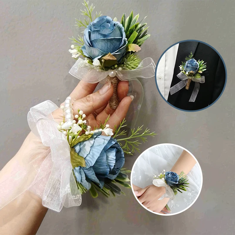 Цветы на запястье для подружки невесты искусственные шелковые розы корсажное