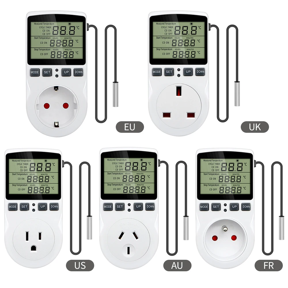 Digital Thermostat Socket with Timer Switch, Temperature Controller Outlet (220V) for Cooling and Heating with Temperature Sensor Digital Thermostat Socket with Timer Switch, Temperature Controller Outlet (220V) for Cooling and Heating with Temperature Sensor