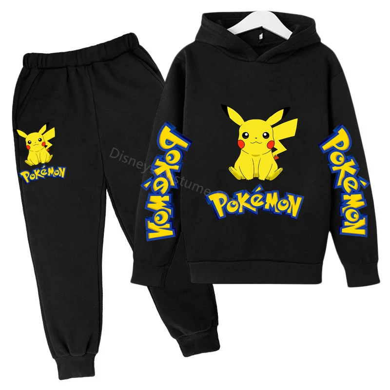 Children Hoodies Clothes Pokemon Anime Spring Autumn Boys Girls Hoodies Set Kids Funny Harajuku Fashion Pullover Tops+Pant Suit