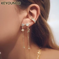 keyounuo gold silver filled universe stud dangle earrings for women moon cz earcuffs butterfly earrings party jewelry wholesale