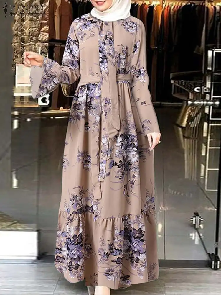 Платье ZANZEA женское с длинным рукавом, повседневное мусульманское винтажное хиджаб в стиле Дубай, турецкий кафтан, уважаемый ИД Мубарек, мус...